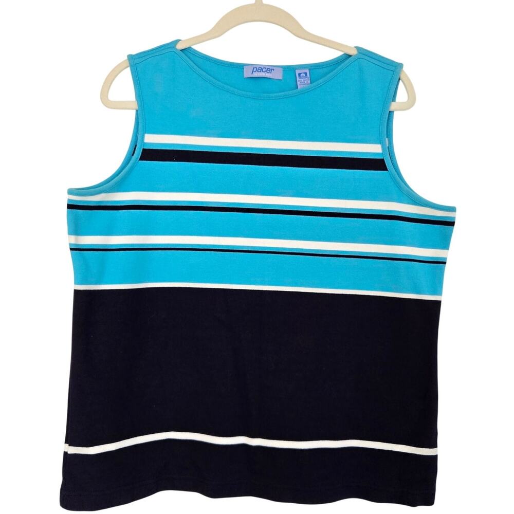 Vintage Y2K Pacer by Karen Scott Turquoise Cotton Sleeveless Tank Top Size Large